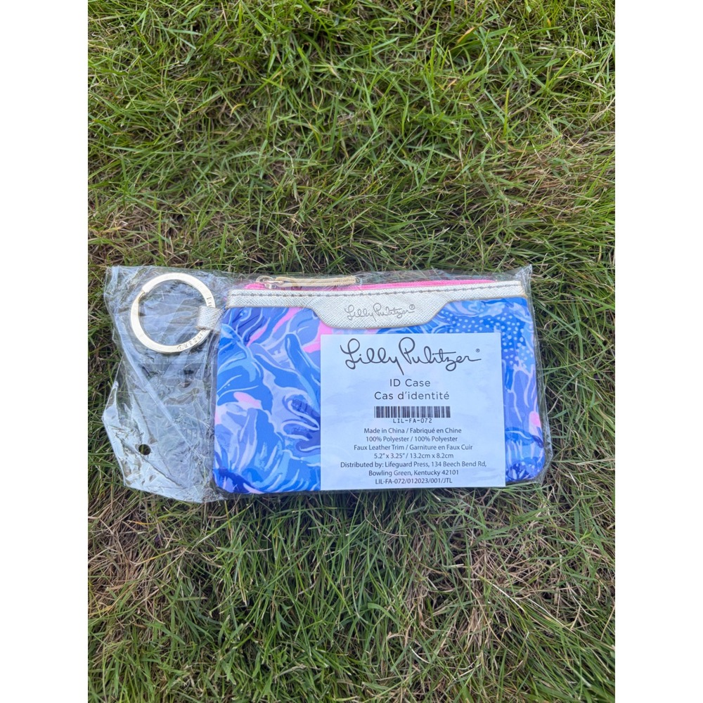 Lilly Pulitzer ID Case Blue Pink Floral Keychain Wallet LIL-FA-072 New